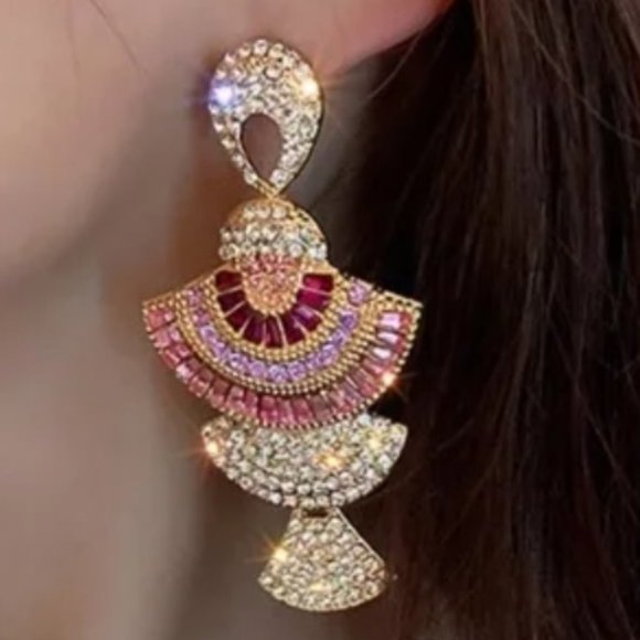Colorful Crystal Dangle Statement Earrings - Picture 1 of 3